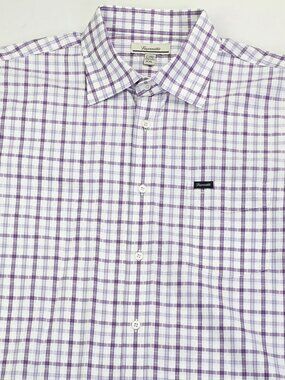 Faconnable White Plum Lavender Check Mens Spread Collar Sz 2XL Pocket Logo Shirt